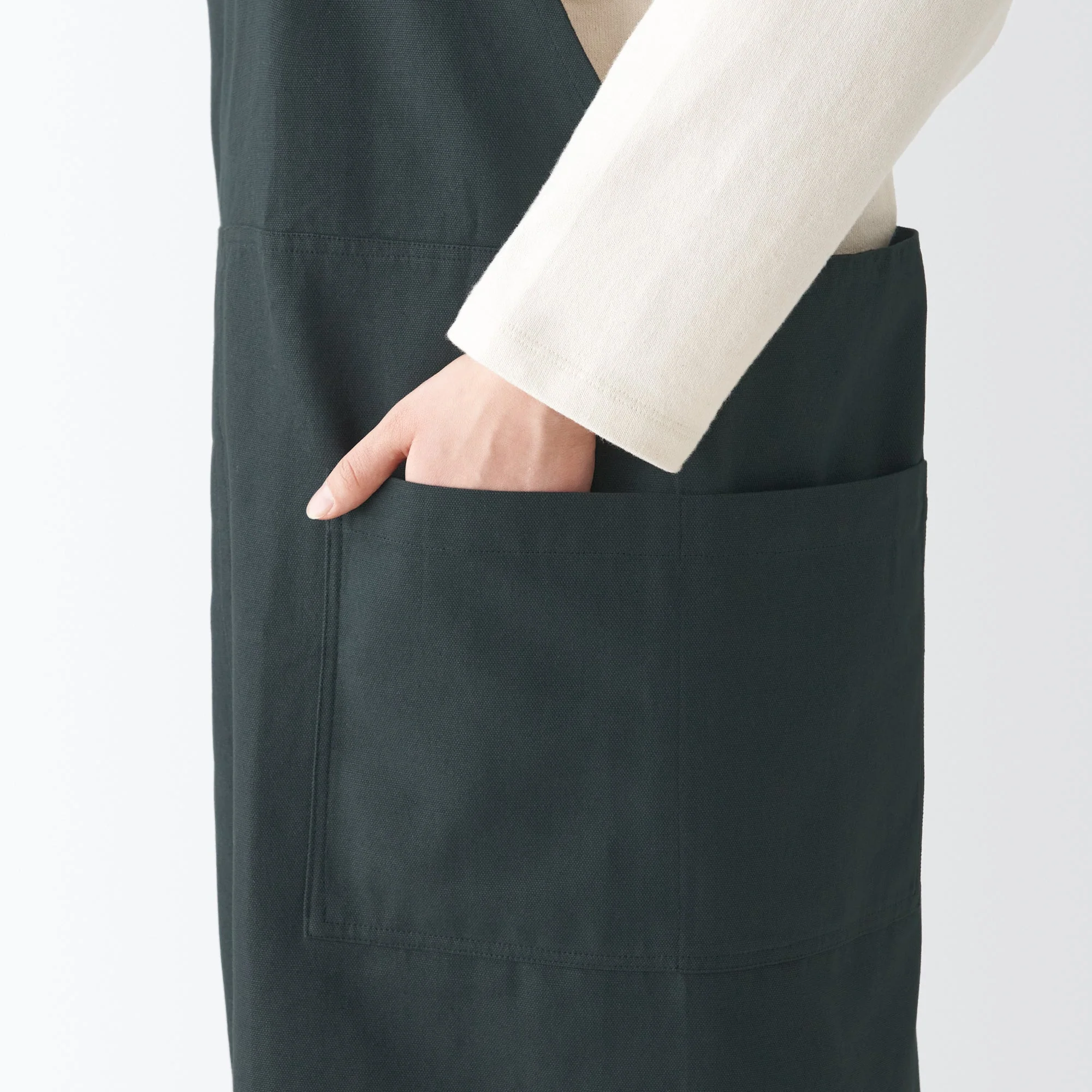 Plain Weave Cotton Shoulder Strap Apron - Dark Gray - Image 4