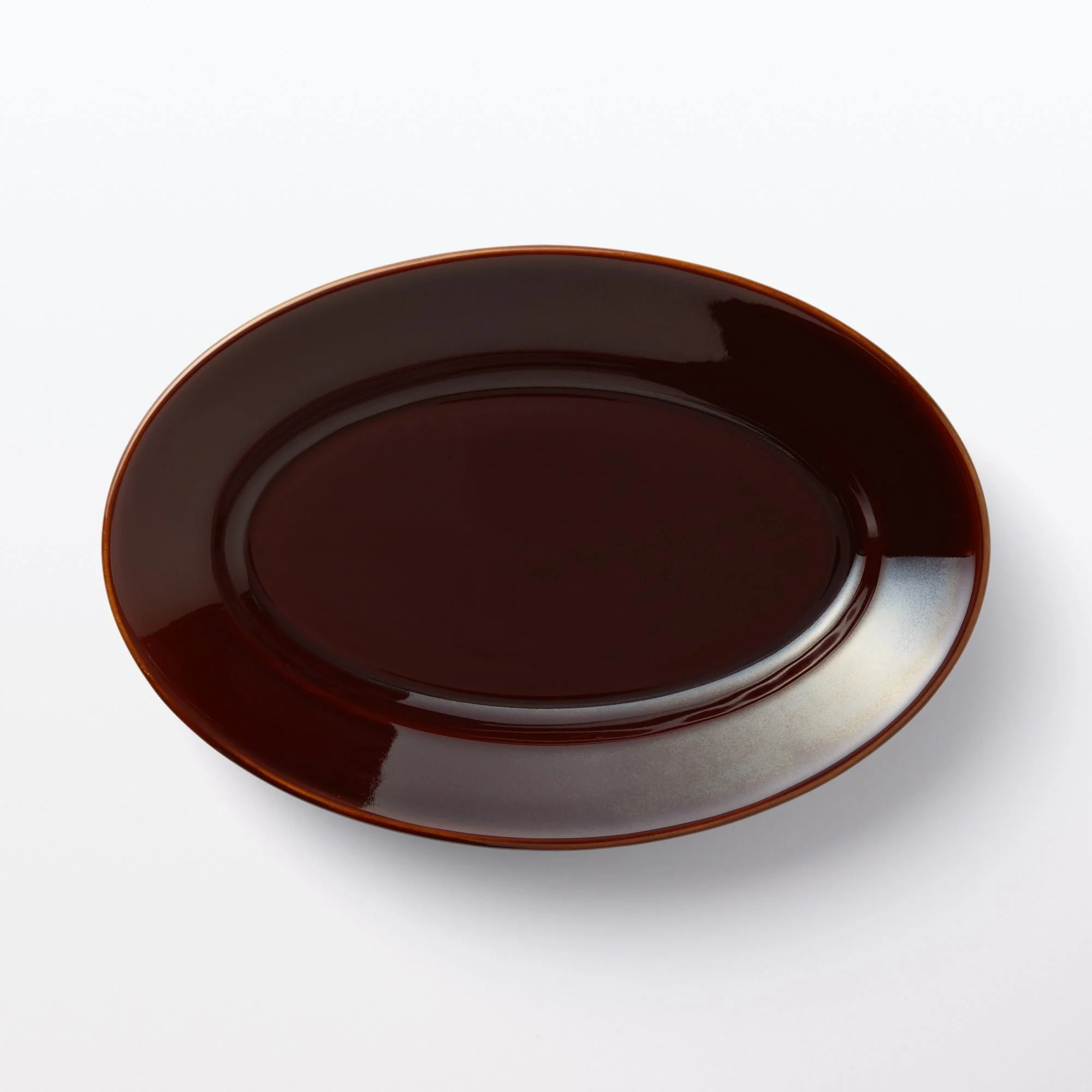 Porcelain Rimmed Oval Plate Large - Brown Glaze - Image 5