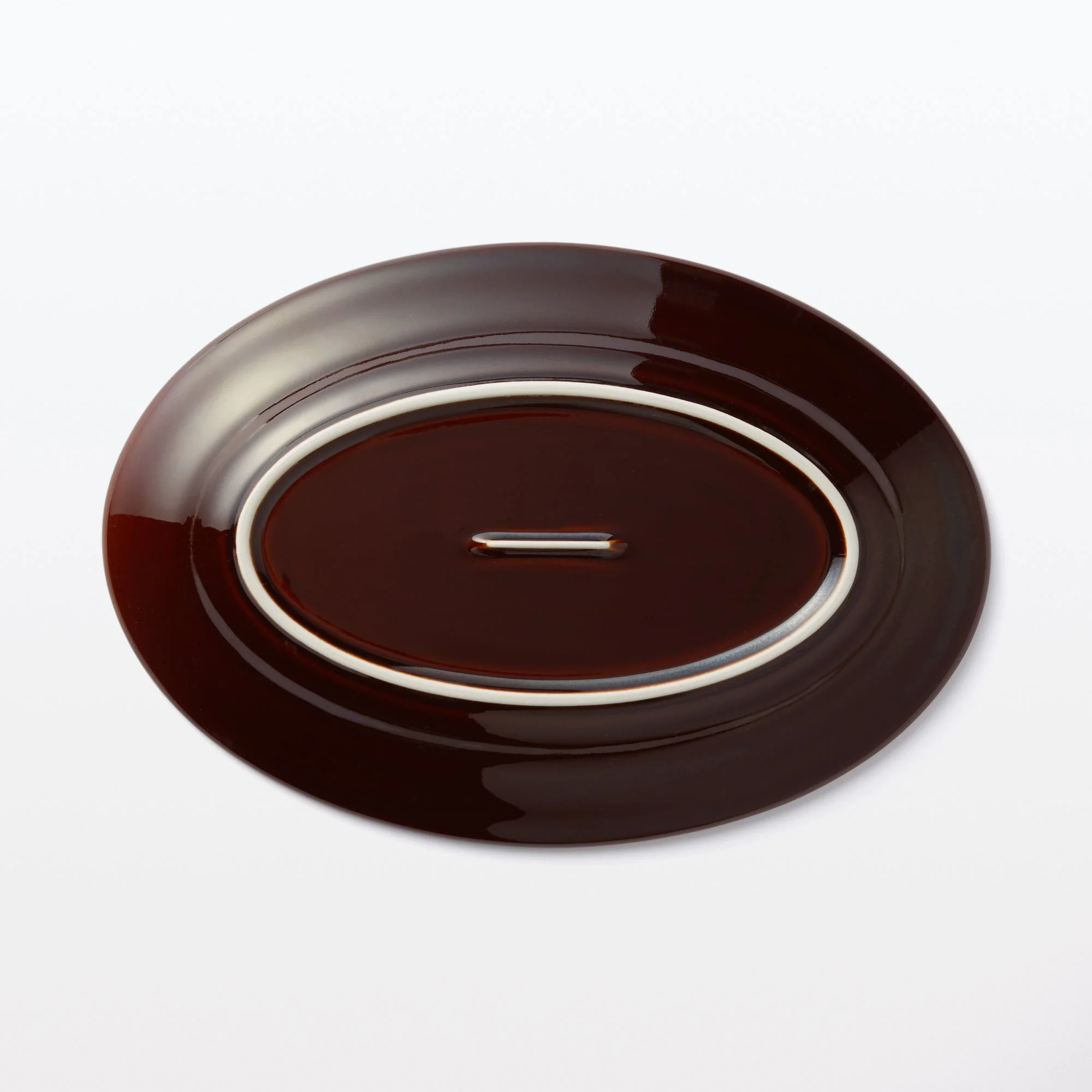 Porcelain Rimmed Oval Plate Large - Brown Glaze - Image 6