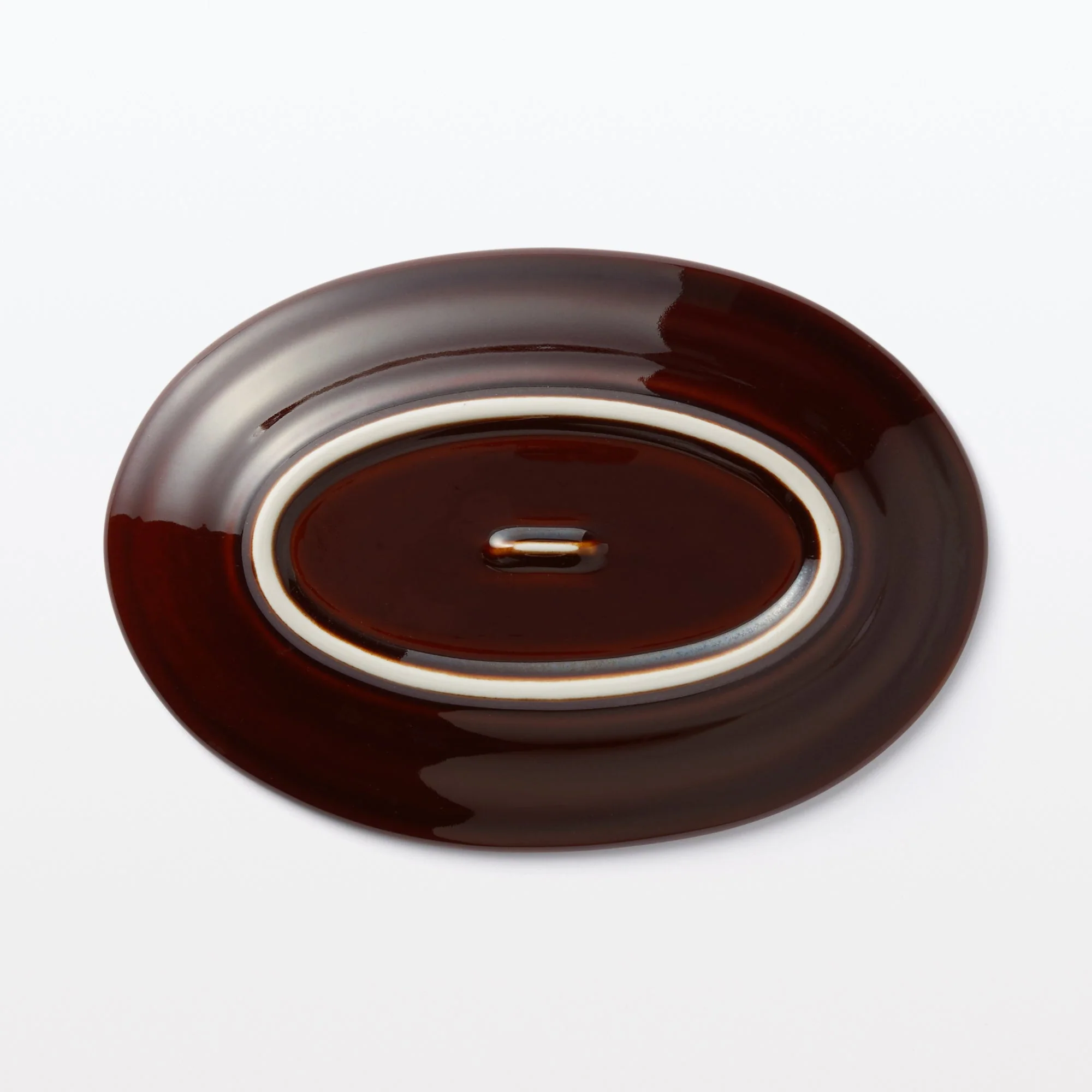 Porcelain Rimmed Oval Plate Small - Brown Glaze - Image 4