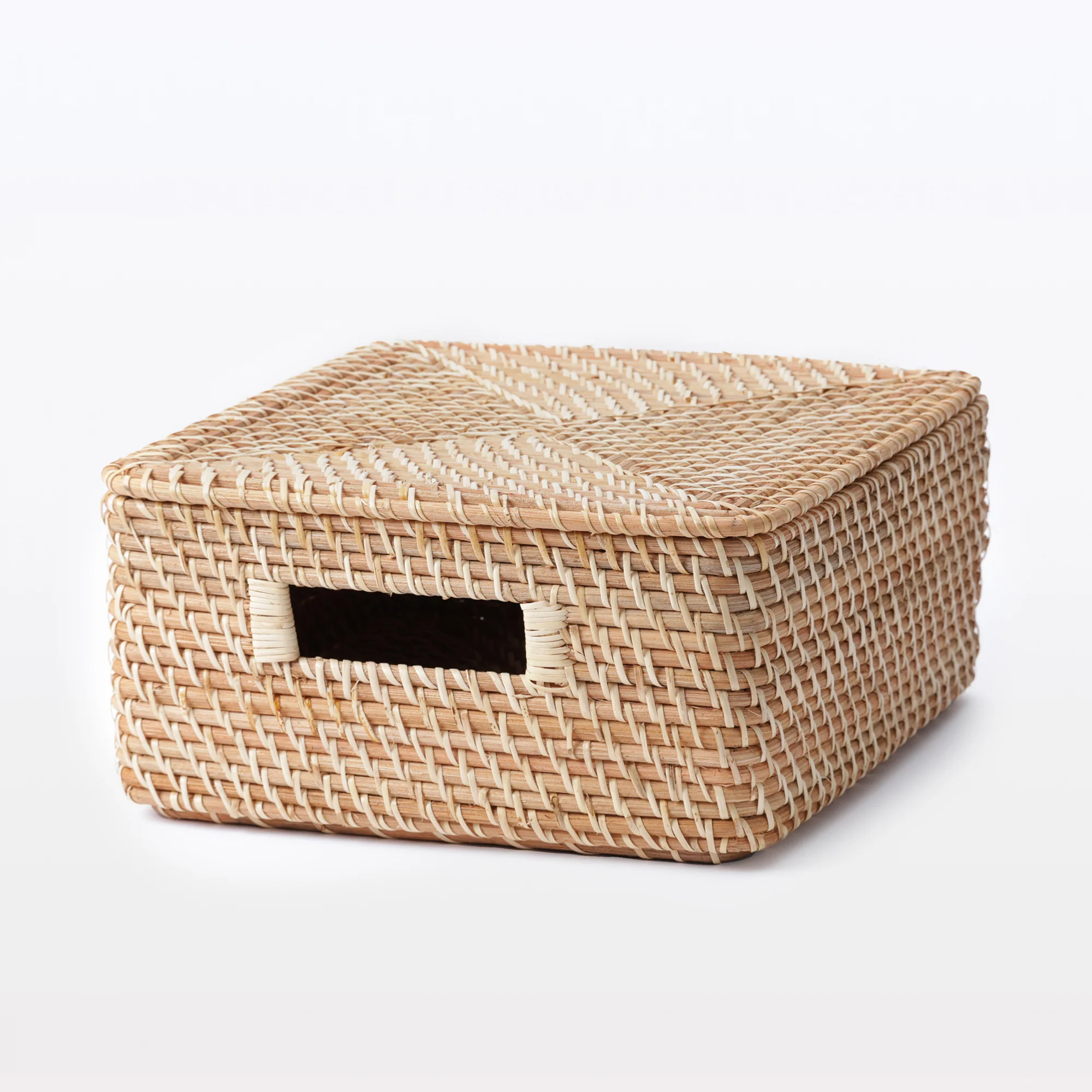 Rattan Stackable Square Basket With Handle - Medium W13.8 x D14.2 x H6.3" - Image 6