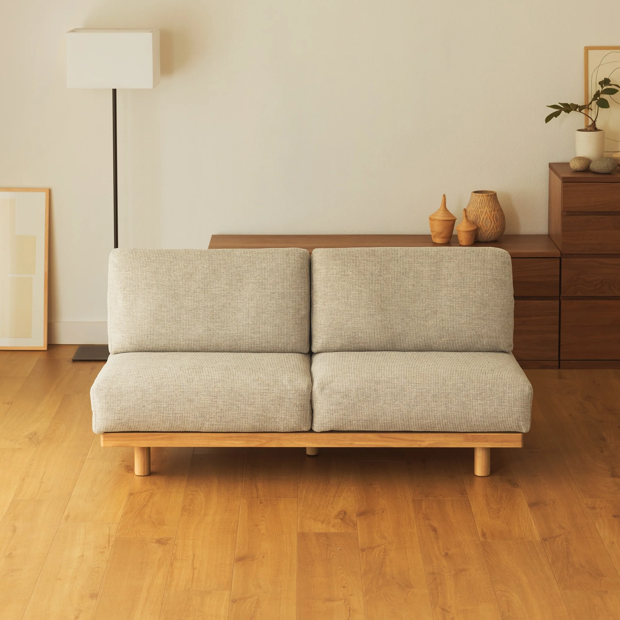 [HD] Spacious Armless Sofa Beige 3 Seater - Image 2