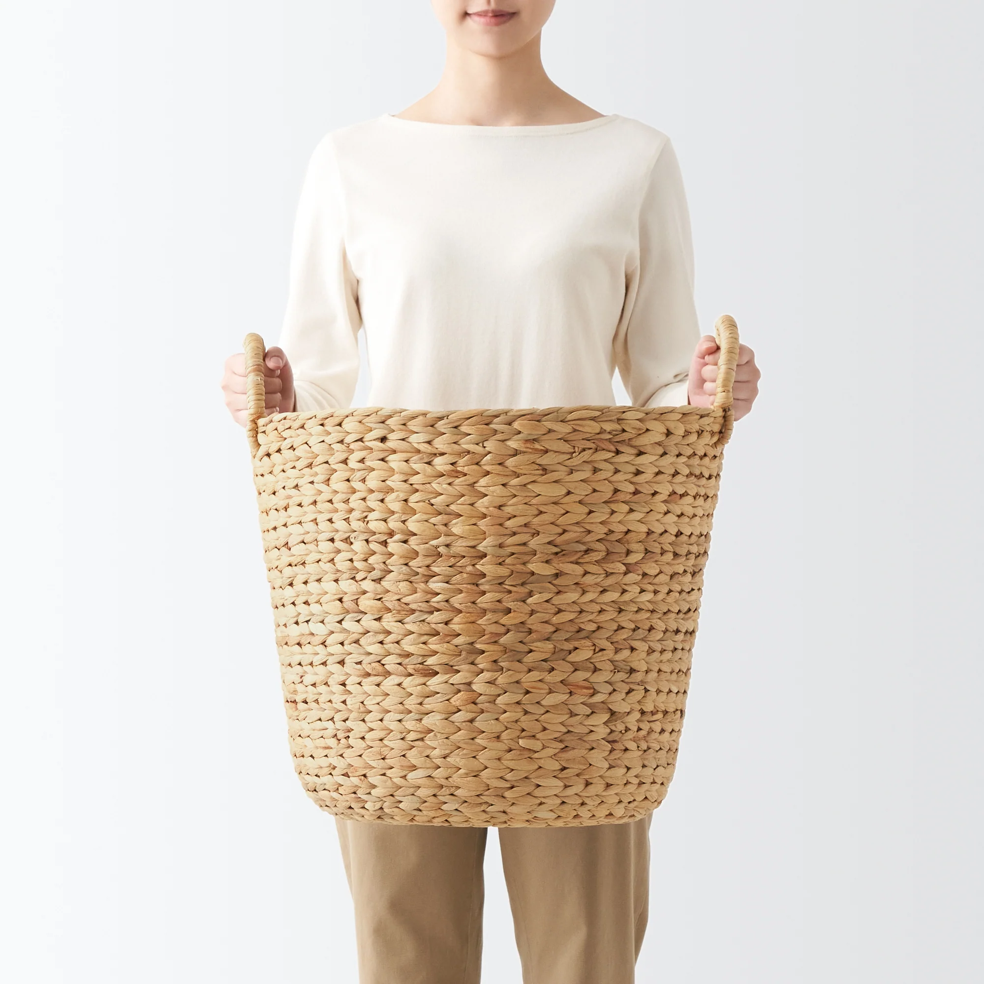 Water Hyacinth Basket with Handles - Round - Large Dia. 17.7 x H15.7" - Image 2