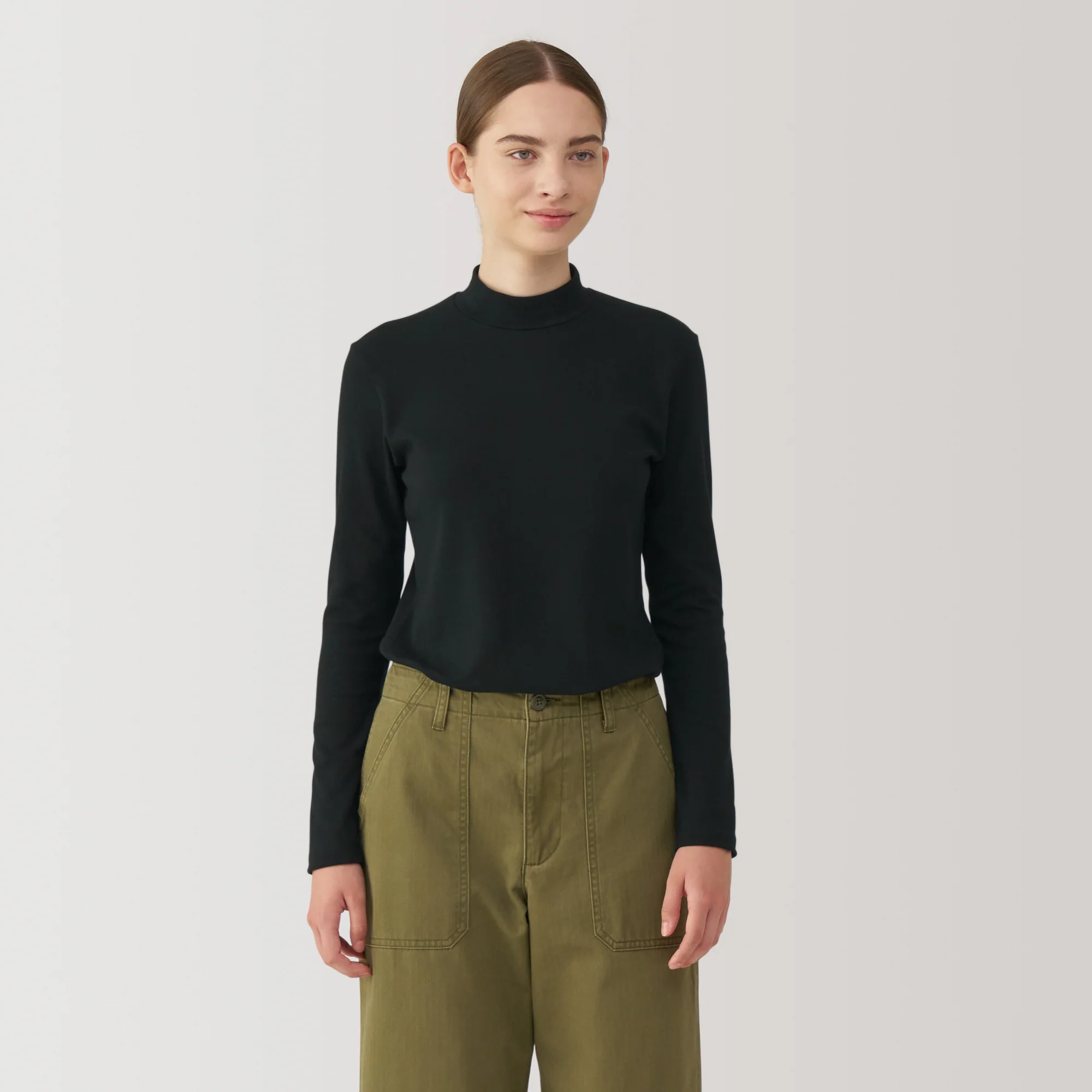 Women's Brushed Ribbed High Neck Long Sleeve T-Shirt