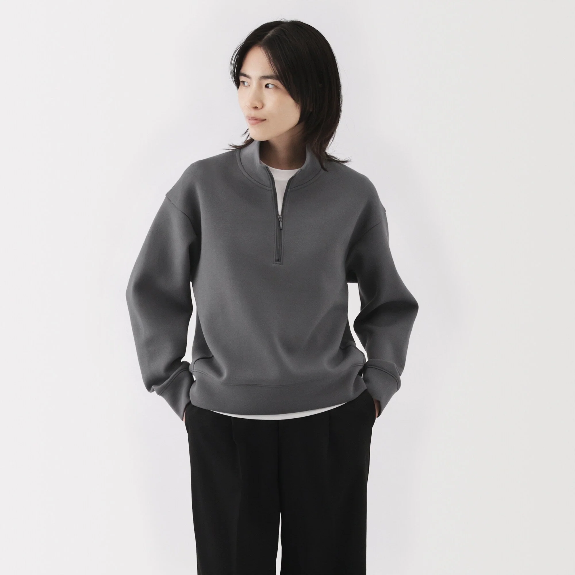Women's Double Knitted Half Zip Sweatshirt - Image 3