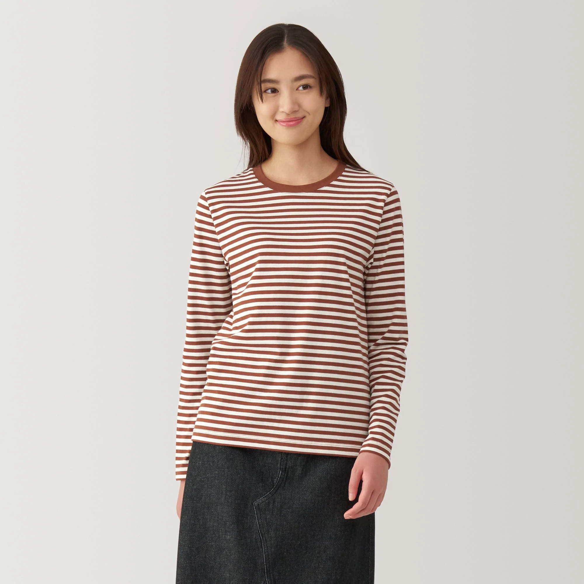 Women's Jersey Crew Neck Long Sleeve Striped T-Shirt - Image 27