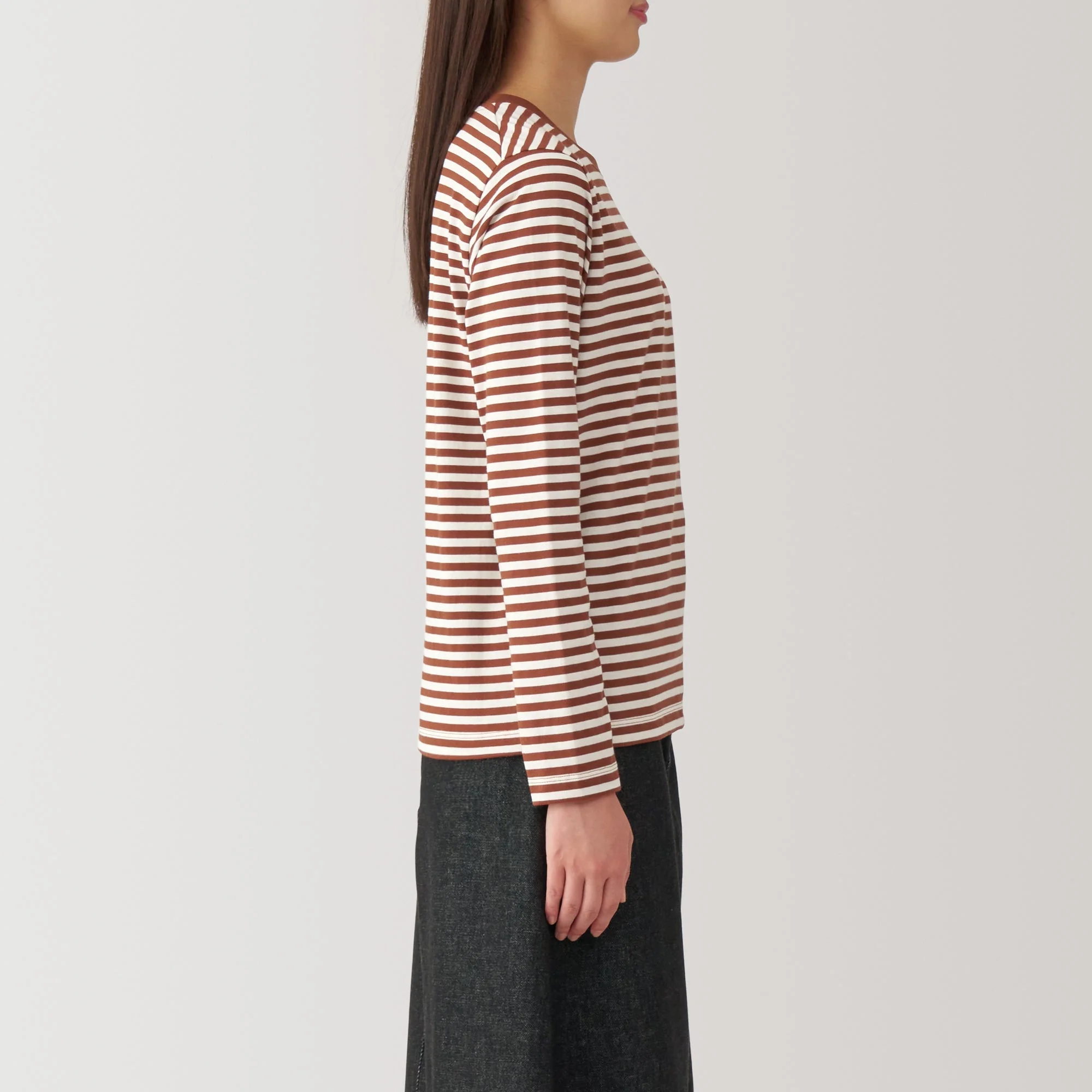 Women's Jersey Crew Neck Long Sleeve Striped T-Shirt - Image 29