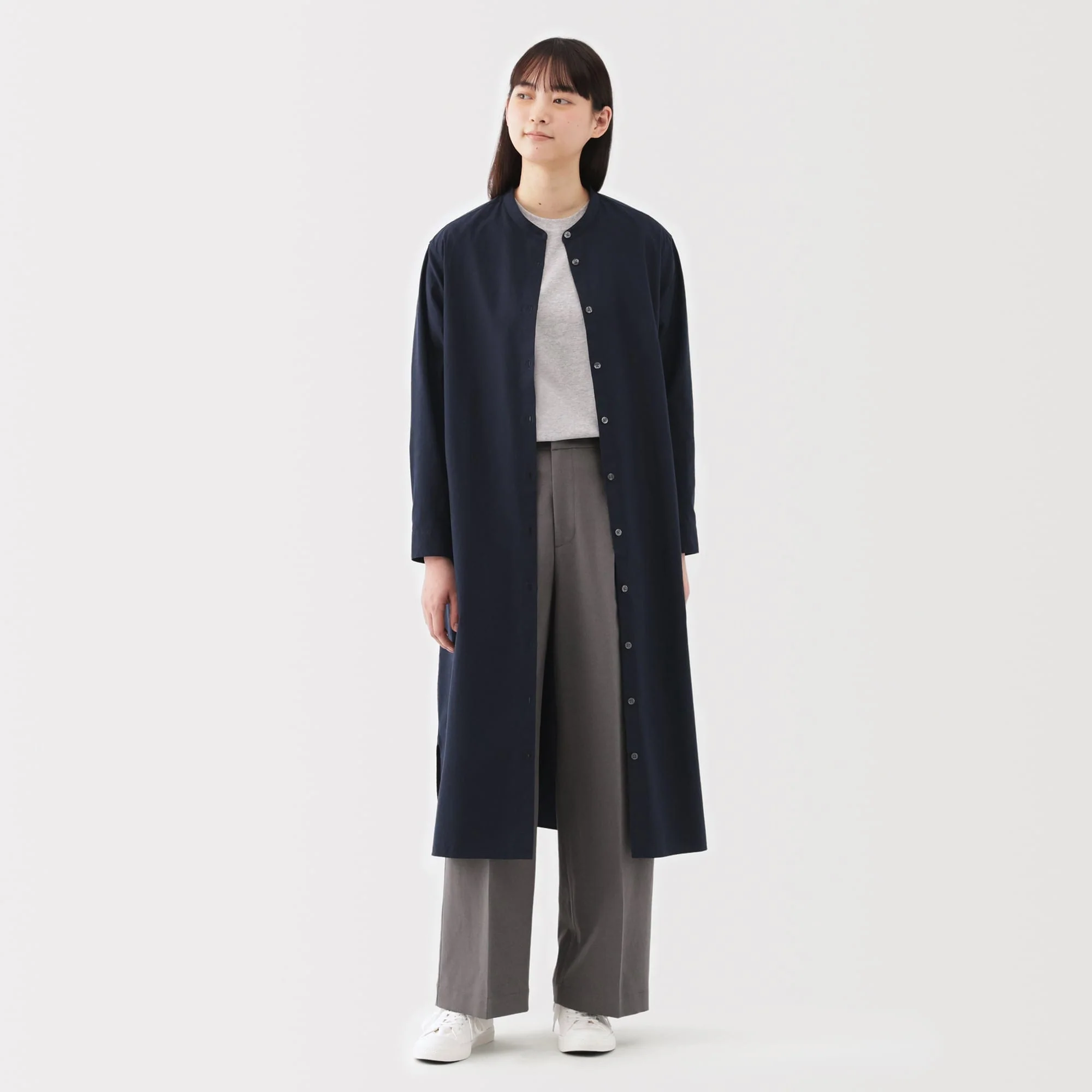 Women's Washed Broadcloth Stand Collar Long-Sleeve Dress - Image 3