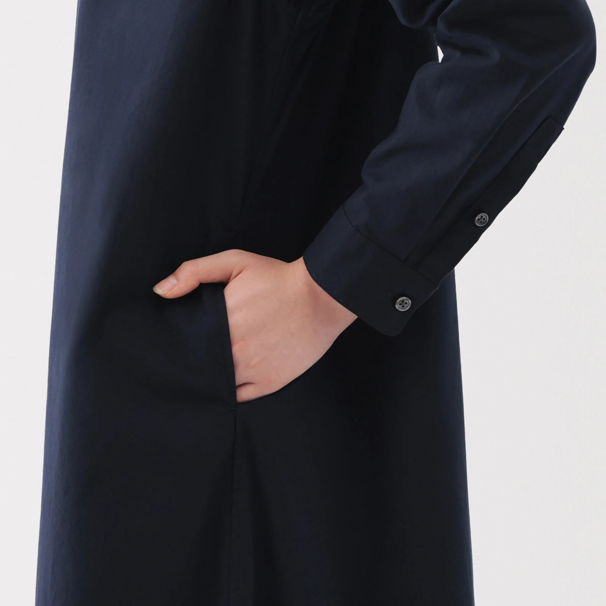 Women's Washed Broadcloth Stand Collar Long-Sleeve Dress - Image 8