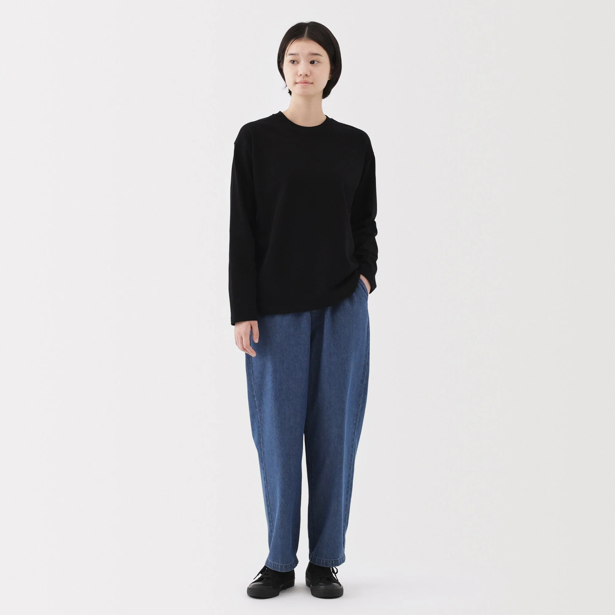 Washed Denim Easy Tapered Pants