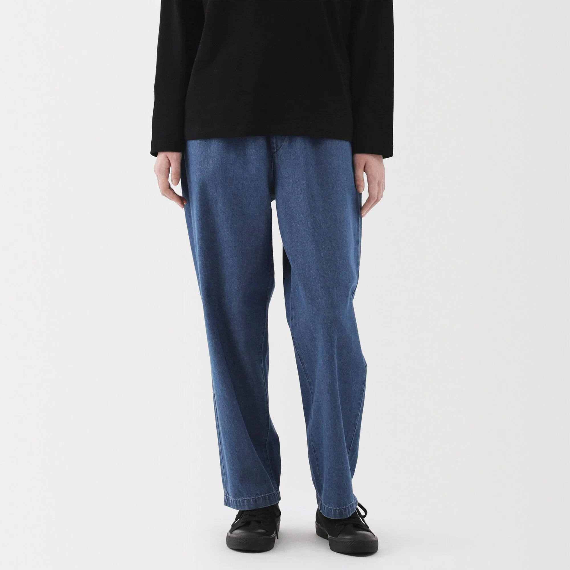 Washed Denim Easy Tapered Pants - Image 3